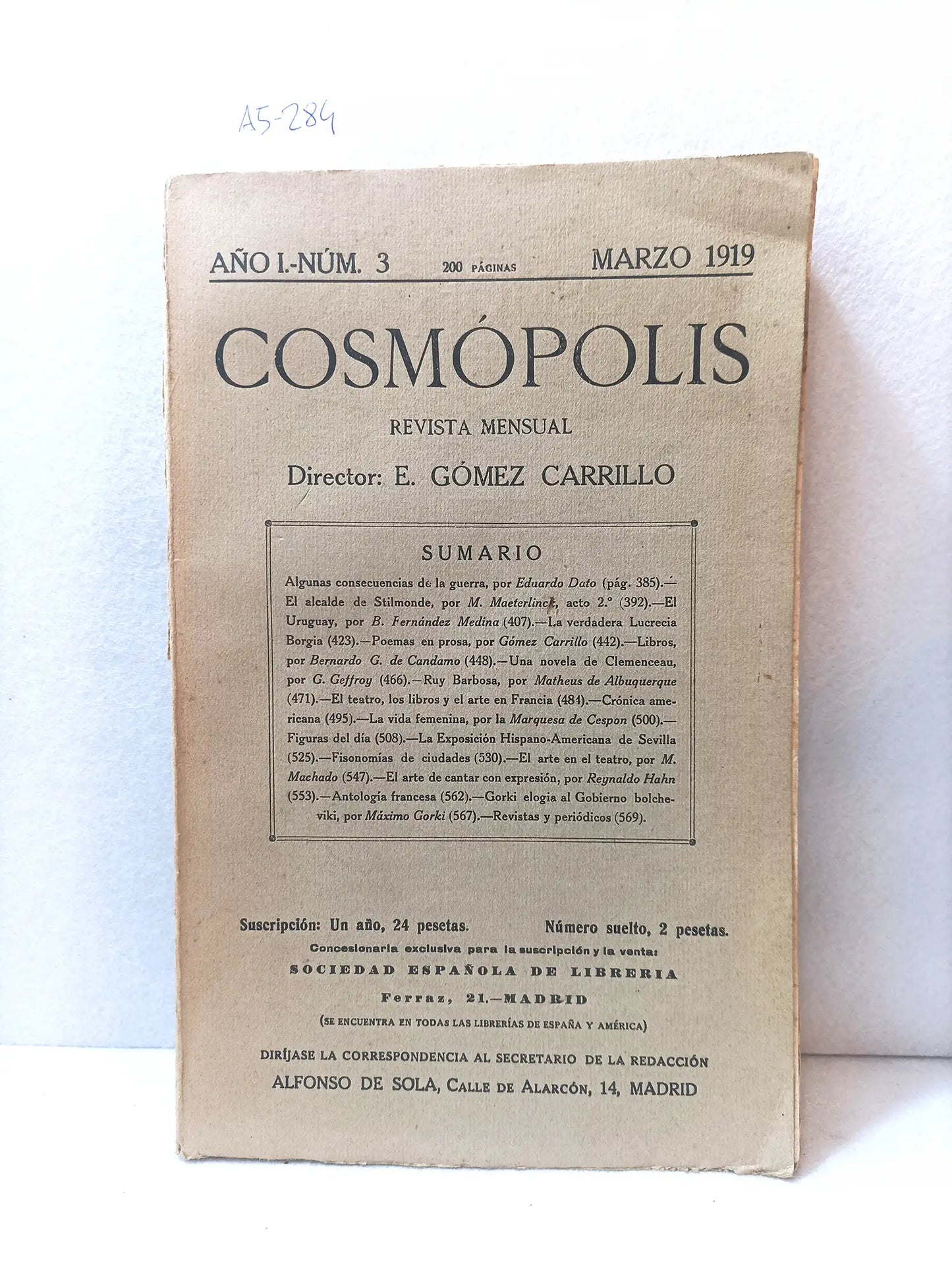 Revista Cosmópolis, año I nº 3. Marzo 1919.