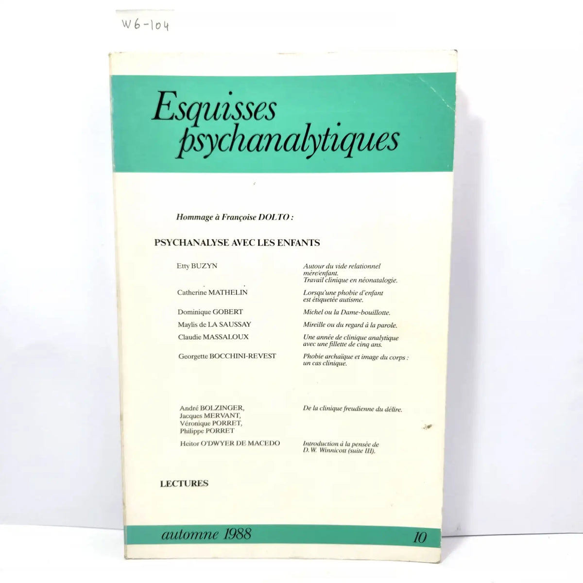 Esquisses psychanalytiques, automne 1988 nº 10: Psychanalyse avec les enfants. — V.V. A.A.