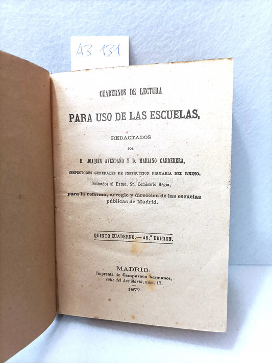 Cuaderno de lectura para uso de las escuelas.