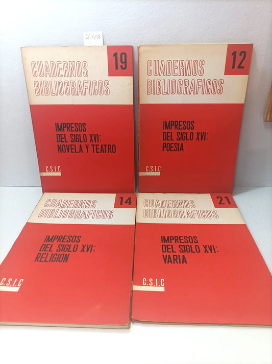 Lote de 4 números de cuadernos bibliográficos (todos sobre s. XVI) nºs 12, 14, 19 y 21 (ver ficha).