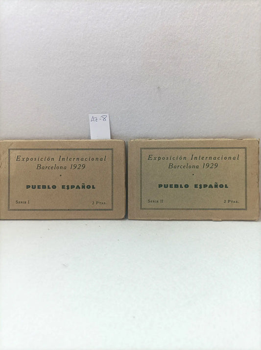 Lote 2 álbumes (serie I y serie II) exposición internacional Barcelona 1929. Pueblo español.